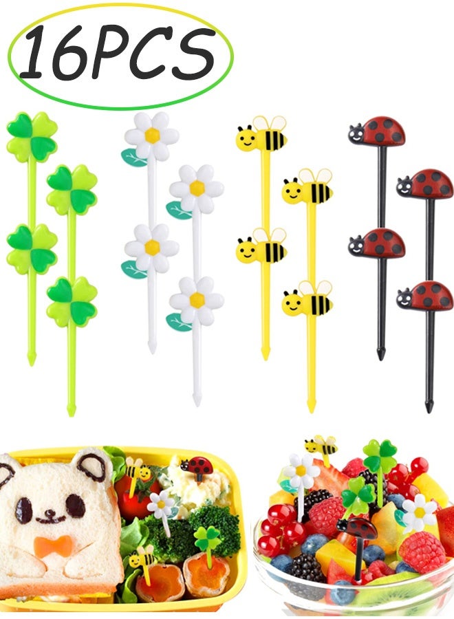 16 Pcs Cute Food Picks for Kids Bento Box Reusable Animal Fruit Forks Bee Daisy Clover Ladybug Lunch Box Accessories,for Toddlers Fun Bento Decoration Tools Birthday Party Holiday Picnics - Image 1
